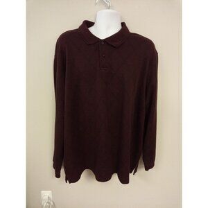 Haggar Men's Burgundy Red Black Long Sleeve Polo Shirt XXL